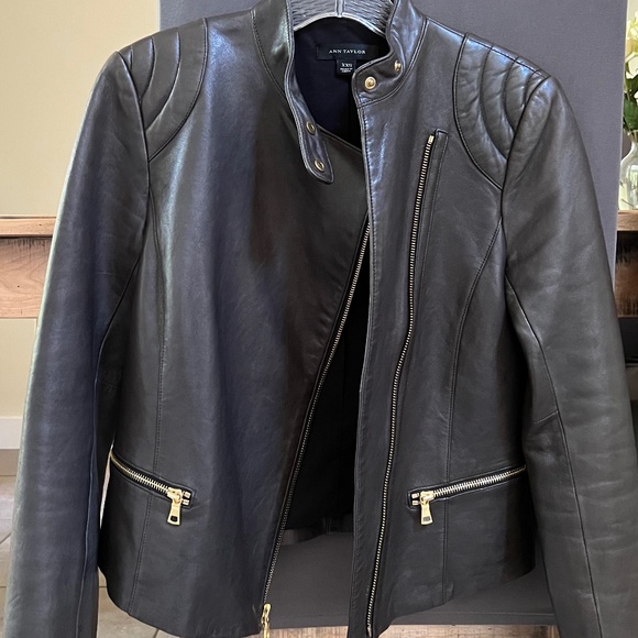 Ann Taylor 100% Genuine Leather Gray Moto Jacket buttery real leather - Picture 2 of 16